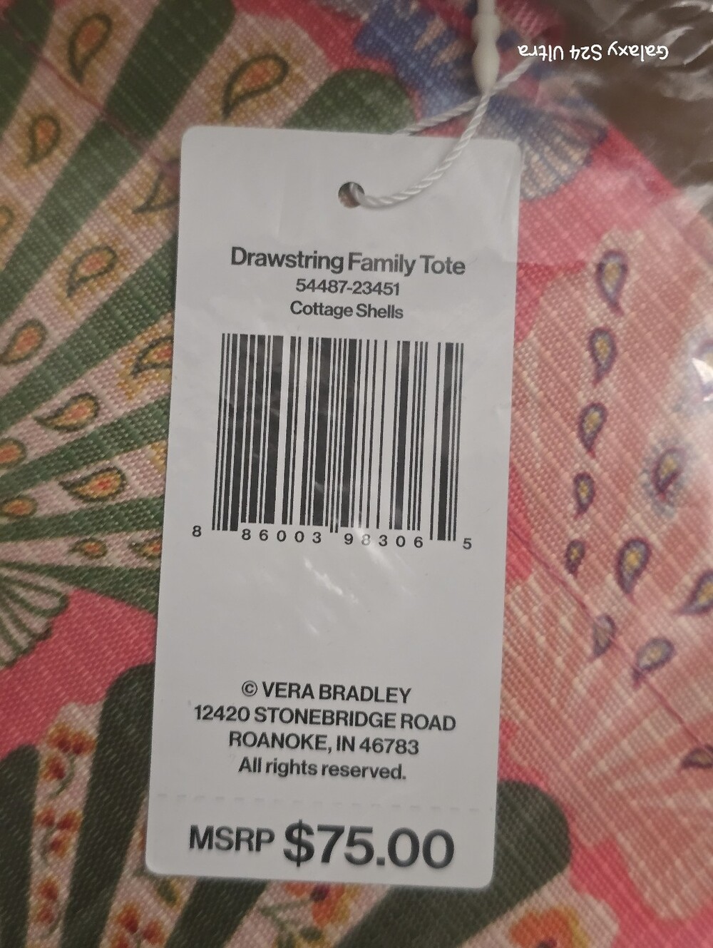 Vera Bradley Drawstring Family Tote In Cottage Shells Decor NWT - Picture 9 of 10